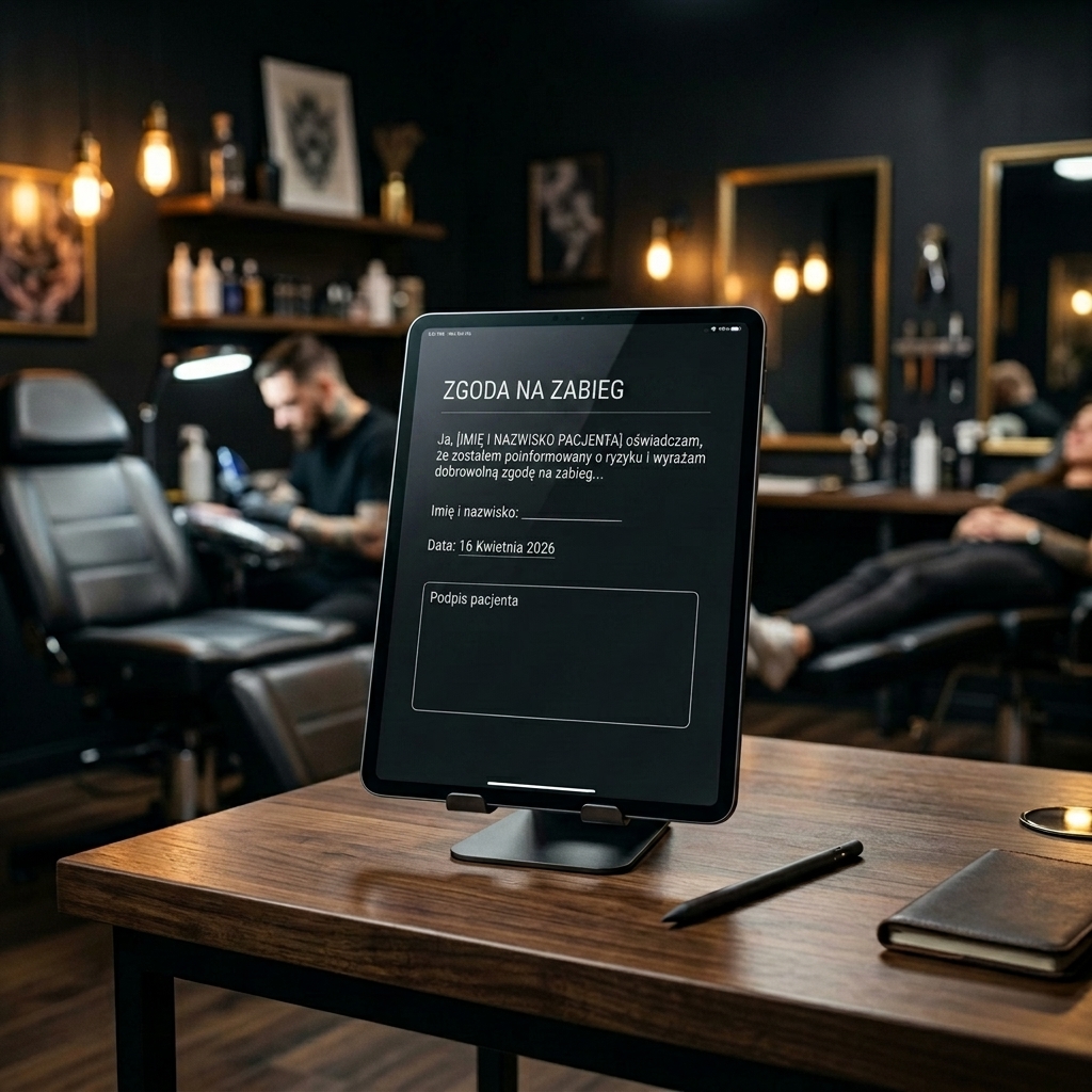 Tablet podpiszto na stanowisku w salonie